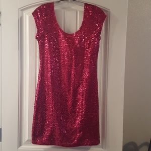 Fuschia sequined body con dress